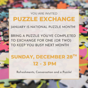 Join us for a jigsaw puzzle exchange December 28th!